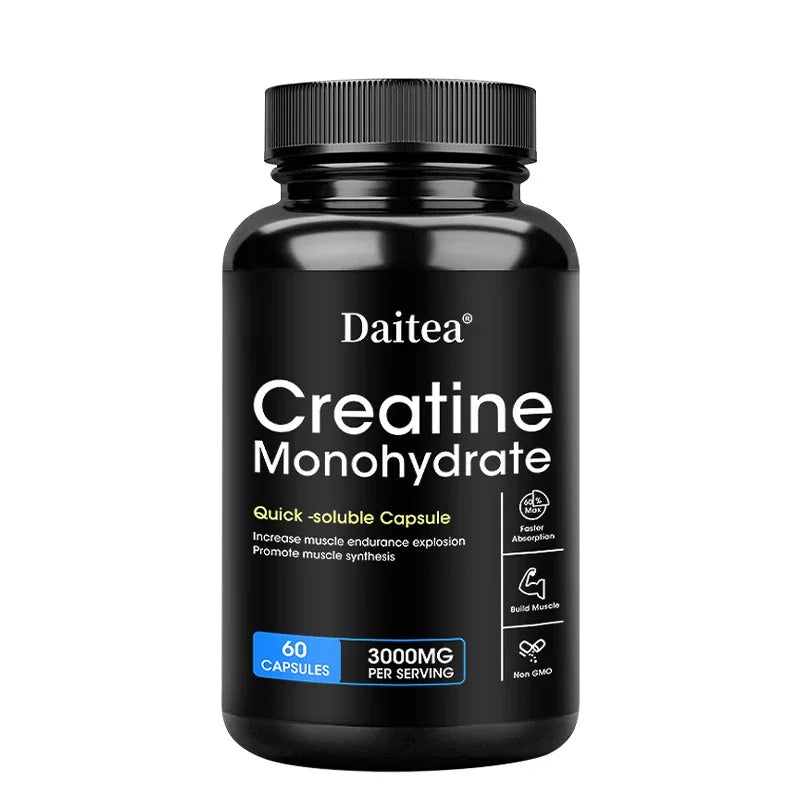 Daitea Creatine Monohydrate 3000 Mg - Strength, Muscle Health Supplement for Men and Women, Non-GMO and Gluten-Free Capsules