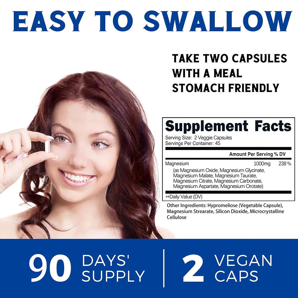 Advanced Multi-Magnesium Complex 1000mg – 8 Chelated Forms for Deep Sleep, Muscle & Calm (90 Capsules)