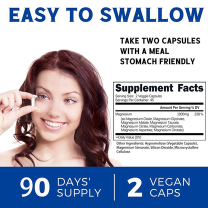 Advanced Multi-Magnesium Complex 1000mg – 8 Chelated Forms for Deep Sleep, Muscle & Calm (90 Capsules)