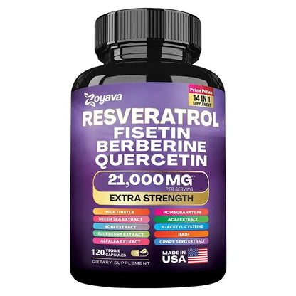 Resveratrol, Fisetin, Berberine & Quercetin Capsules – Senolytic Cellular Health, Metabolism & Immune Antioxidant