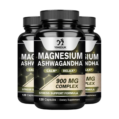 Magnesium + Ashwagandha Supplement, with Magnesium Citrate, Muscle Recovery, Heart & Bone Health, Calm & Relaxation