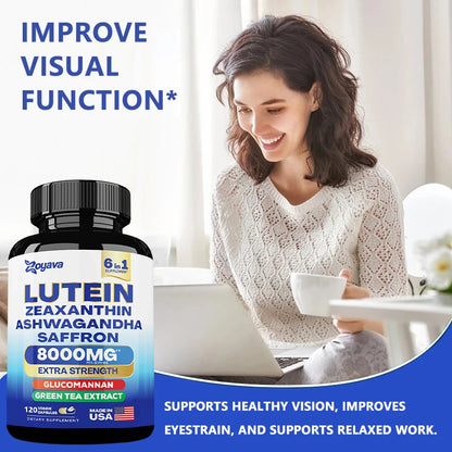 Lutein and Zeaxanthin 8000mg Eye Vitamins with Saffron Extract – Vision Support & Screen Fatigue Relief for Adults