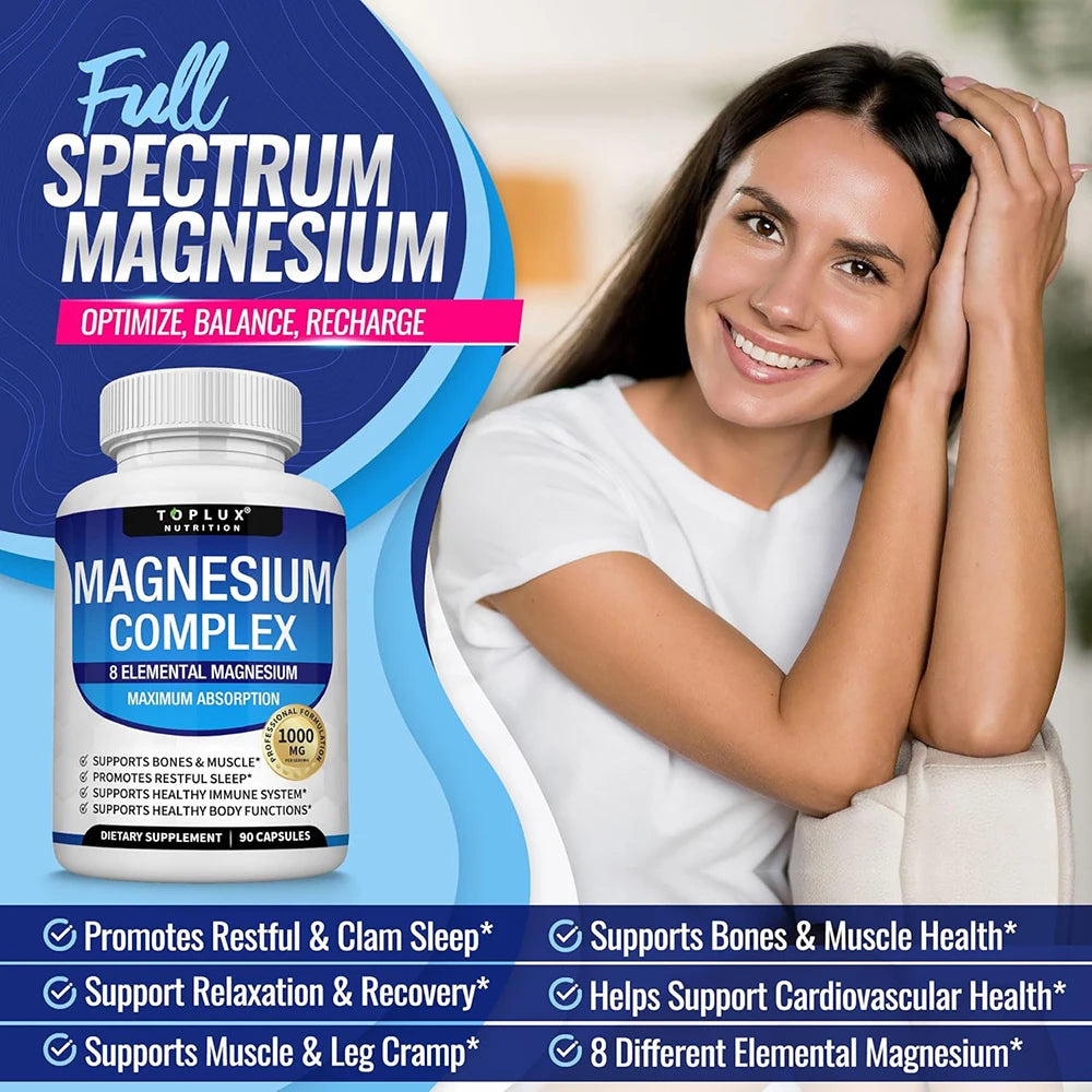 Advanced Multi-Magnesium Complex 1000mg – 8 Chelated Forms for Deep Sleep, Muscle & Calm (90 Capsules)