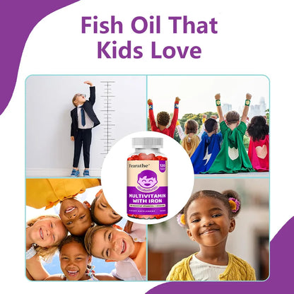 Kids Multivitamin Softgels with Iron, Zinc & Biotin, Daily Nutritional Supplement for Kids’ Growth, Immune & Brain Support