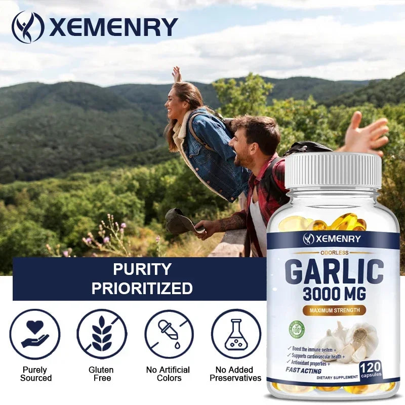 Garlic Supplement - Balances Cholesterol, Good for Heart Health, for Immune and Cardiovascular, Cholesterol Health