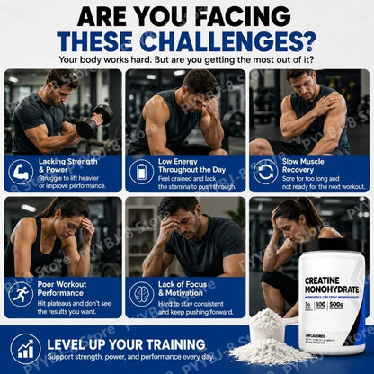 500g Creatine Monohydrate Powder Powder 100 Serving Mix with Water for Drinking Supplement Help Enhance Strength Sport Support