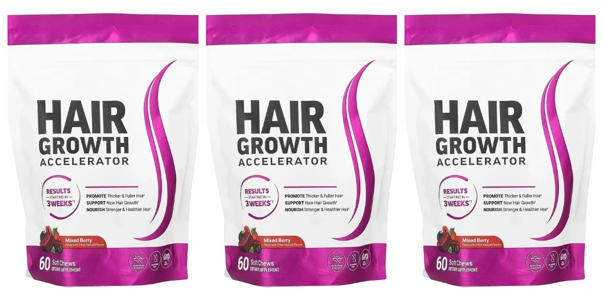 Hair Growth Soft Chews – Vitamin C & E Supplement for Thicker, Fuller & Healthier-Looking Hair – Berry Flavor – 60 Soft Chews