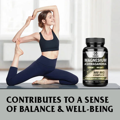 Magnesium + Ashwagandha Supplement, with Magnesium Citrate, Muscle Recovery, Heart & Bone Health, Calm & Relaxation