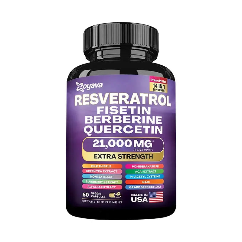 Resveratrol, Fisetin, Berberine & Quercetin Capsules – Senolytic Cellular Health, Metabolism & Immune Antioxidant