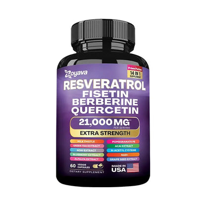 Resveratrol, Fisetin, Berberine & Quercetin Capsules – Senolytic Cellular Health, Metabolism & Immune Antioxidant