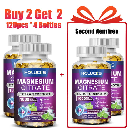 Buy 2 Get 2 Free! High Potency Magnesium Citrate Supplement -  for Muscle, Nerve, Bone and Heart Health Support, Gluten-Free