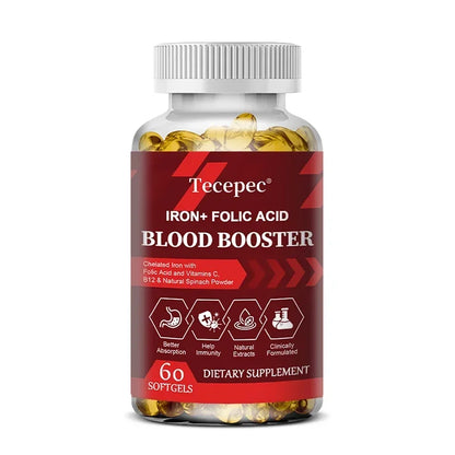 Iron + Folic Acid Blood Tonic - Replenish Iron Content, No Side Effects Iron Supplement- with Vitamin C, Vitamin B12, Folic Acid