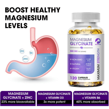 Garmtar Magnesium Glycinate 500mg with Zinc, D3 & B6 - Garmtar Pure Supplements