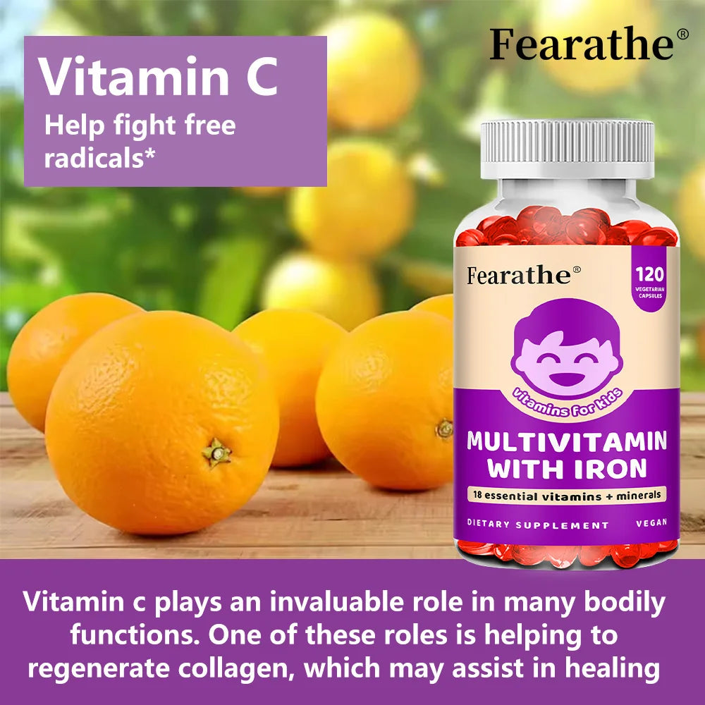 Kids Multivitamin Softgels with Iron, Zinc & Biotin, Daily Nutritional Supplement for Kids’ Growth, Immune & Brain Support