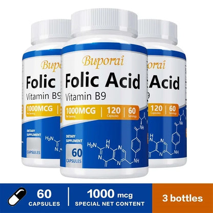 Folic Acid Supplement 1000mcg DFE – Prenatal Care, Red Blood Cell Production & Daily Vitality