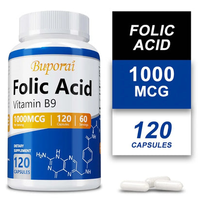 Folic Acid Supplement 1000mcg DFE – Prenatal Care, Red Blood Cell Production & Daily Vitality