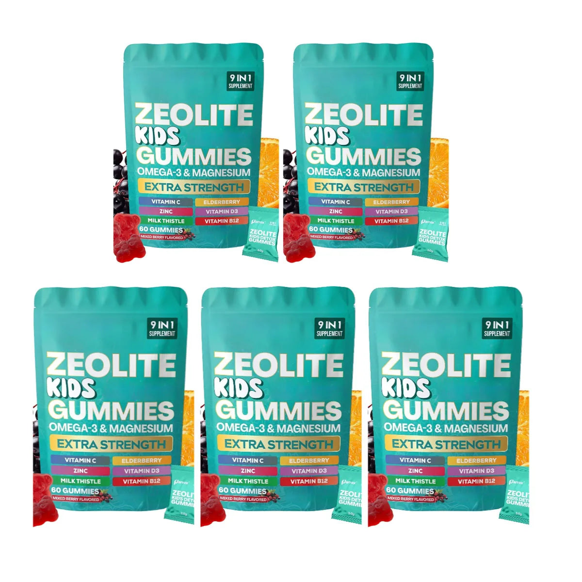 Kids Multivitamin Gummies with Omega 3 Magnesium Zinc Vitamin C D3 B12 Mixed Berry Flavor Daily Wellness Supplement 60 Gummies