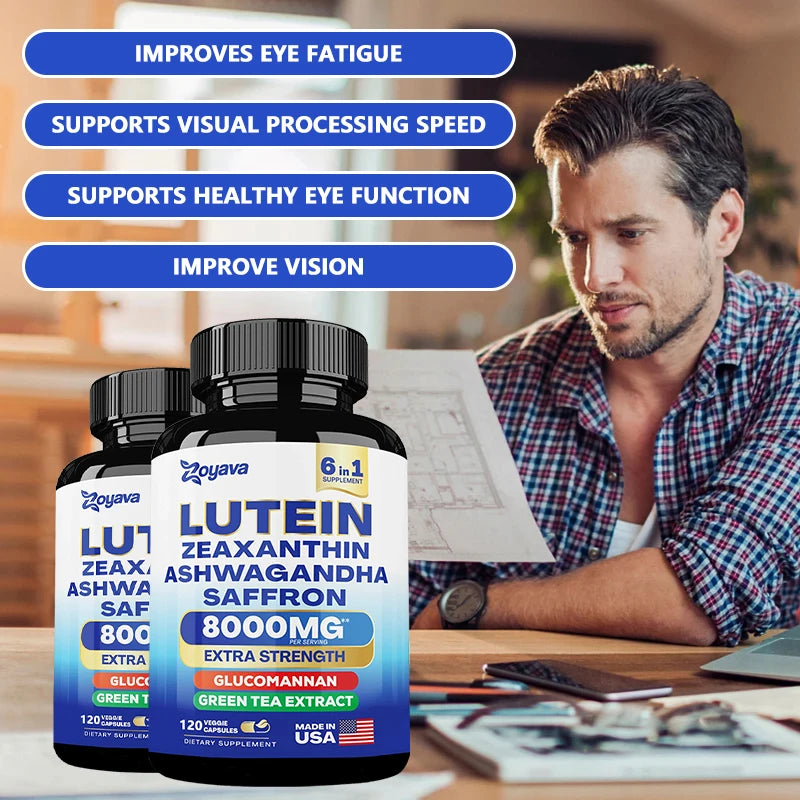Lutein and Zeaxanthin 8000mg Eye Vitamins with Saffron Extract – Vision Support & Screen Fatigue Relief for Adults