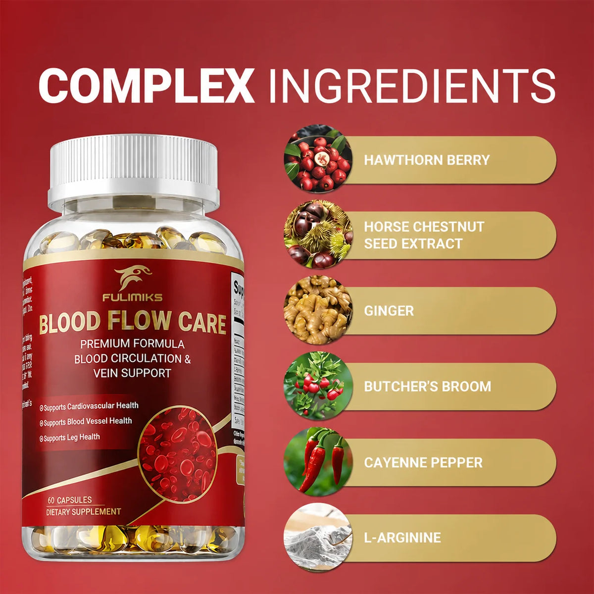 Blood Flow Care Supplement - Promotes Leg Vein, Heart, Blood Vessel and Cardiovascular Health, Supporting Blood Circulation
