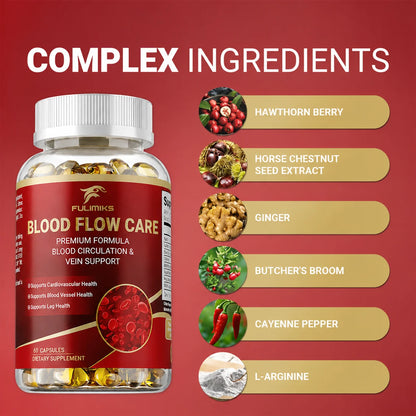 Blood Flow Care Supplement - Promotes Leg Vein, Heart, Blood Vessel and Cardiovascular Health, Supporting Blood Circulation