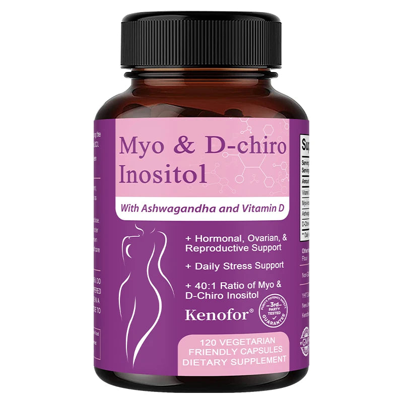 Inositol Supplement with Ashwagandha, Improves Muscle, Ovarian Function, Antioxidant, Blood Sugar Balance, 120 Veggie Capsules