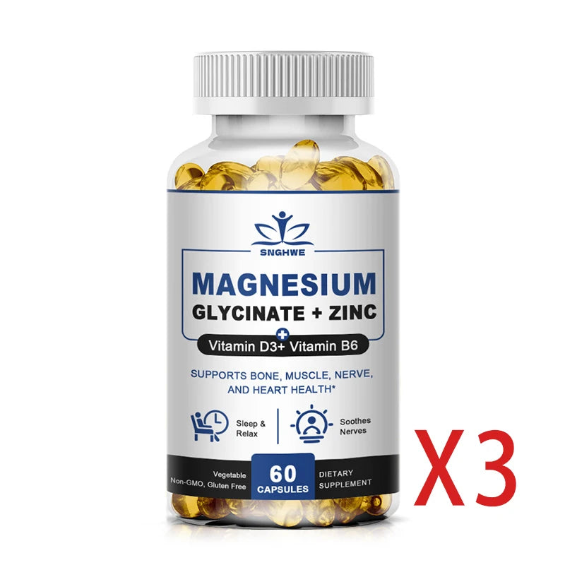 Magnesium & Zinc Capsules for Muscle, Joint,Bone,Enzyme & Heart Health Rest &Relaxation Magnesium Glycinate Supplement