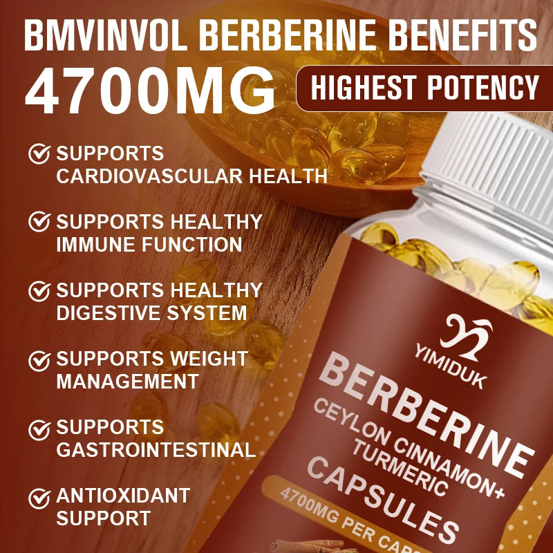 Premium Berberine HCl Supplement Capsules 1200mg – Supports Healthy Blood Sugar, Metabolism & Immune System