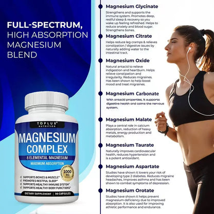 Advanced Multi-Magnesium Complex 1000mg – 8 Chelated Forms for Deep Sleep, Muscle & Calm (90 Capsules)