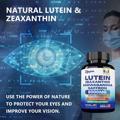 Lutein and Zeaxanthin 8000mg Eye Vitamins with Saffron Extract – Vision Support & Screen Fatigue Relief for Adults