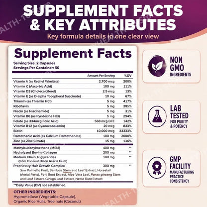 Hair Skin Nails Wellness Capsules Biotin 10000mcg Collagen | Premium Care