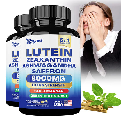 Lutein and Zeaxanthin 8000mg Eye Vitamins with Saffron Extract – Vision Support & Screen Fatigue Relief for Adults