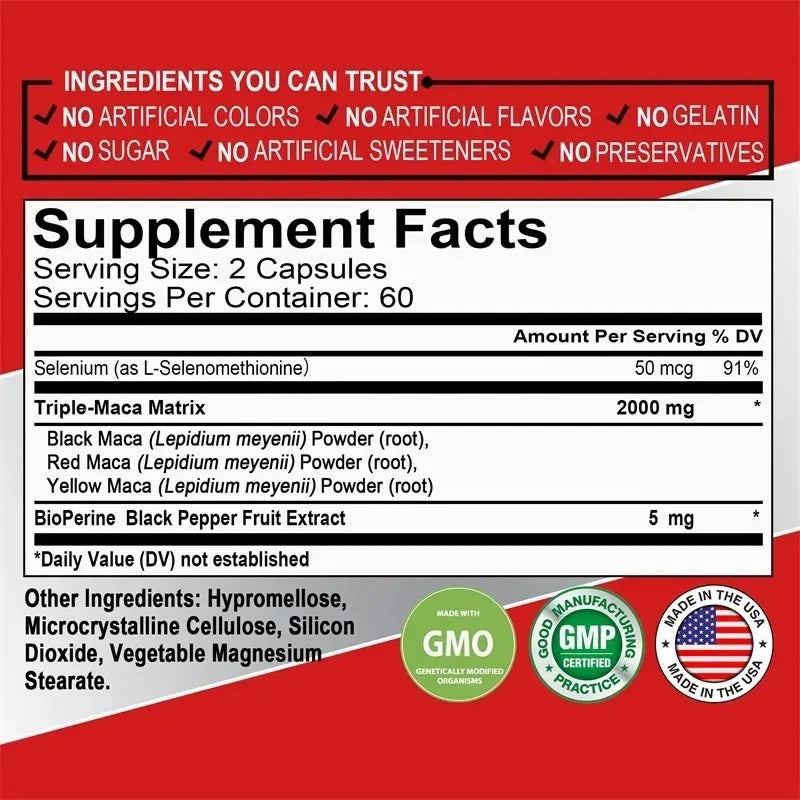Garmtar Triple Maca 2000mg (Black, Red & Yellow Maca Root) - Garmtar Pure Supplements