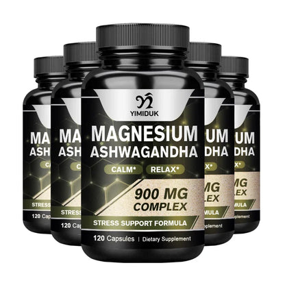 Magnesium + Ashwagandha Supplement, with Magnesium Citrate, Muscle Recovery, Heart & Bone Health, Calm & Relaxation