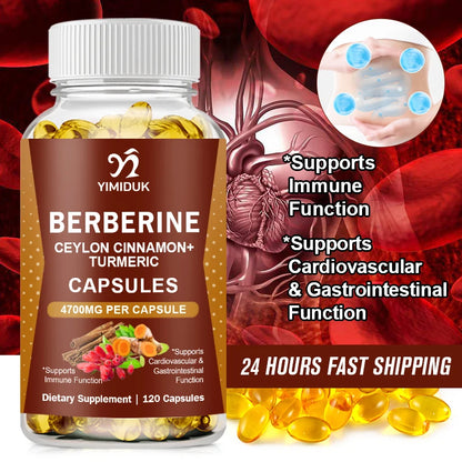 Premium Berberine HCl Supplement Capsules 1200mg – Supports Healthy Blood Sugar, Metabolism & Immune System