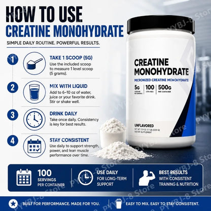 500g Creatine Monohydrate Powder Powder 100 Serving Mix with Water for Drinking Supplement Help Enhance Strength Sport Support