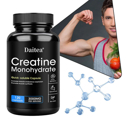 Daitea Creatine Monohydrate 3000 Mg - Strength, Muscle Health Supplement for Men and Women, Non-GMO and Gluten-Free Capsules