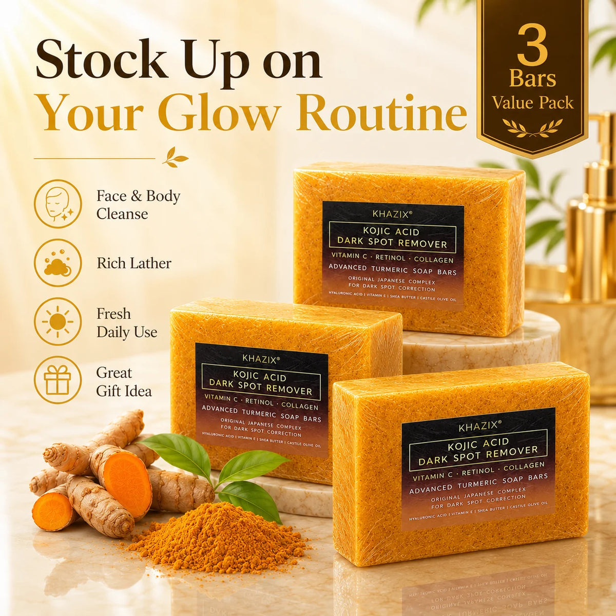 Turmeric Kojic Acid Face Body Soap Gentle Cleansing | Premium Care