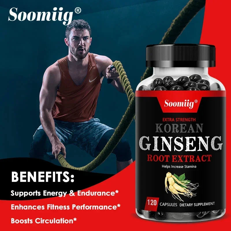 Strong Korean Ginseng 120 Vegetarian Capsules Energy Stamina | Premium Care