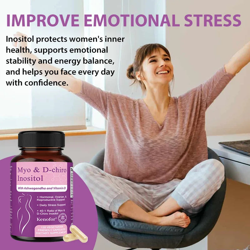 Inositol Supplement with Ashwagandha, Improves Muscle, Ovarian Function, Antioxidant, Blood Sugar Balance, 120 Veggie Capsules