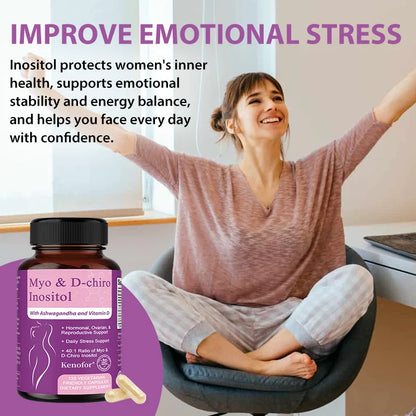 Inositol Supplement with Ashwagandha, Improves Muscle, Ovarian Function, Antioxidant, Blood Sugar Balance, 120 Veggie Capsules