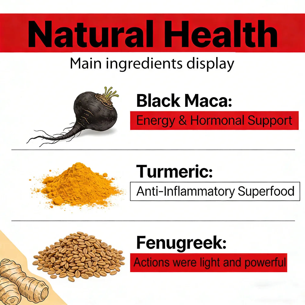 Organic Fenugreek Extract Capsules with Black Maca & Turmeric – Natural Energy, Endurance & Vitality
