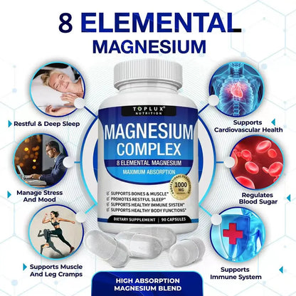 Advanced Multi-Magnesium Complex 1000mg – 8 Chelated Forms for Deep Sleep, Muscle & Calm (90 Capsules)