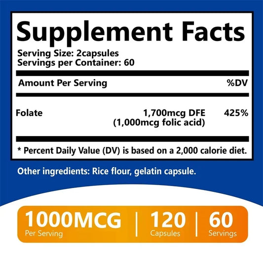 Folic Acid Capsules – Cardiovascular Care, Nerve Function & Complete Prenatal Health Support