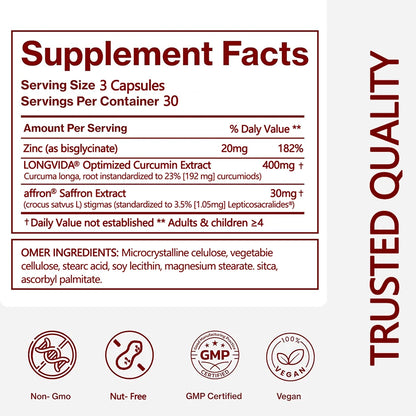 Pure Saffron Extract Complex for Mood, Focus & Stress Relief (90 Vegan Capsules)