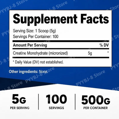 500g Creatine Monohydrate Powder Powder 100 Serving Mix with Water for Drinking Supplement Help Enhance Strength Sport Support