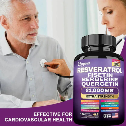 Resveratrol, Fisetin, Berberine & Quercetin Capsules – Senolytic Cellular Health, Metabolism & Immune Antioxidant