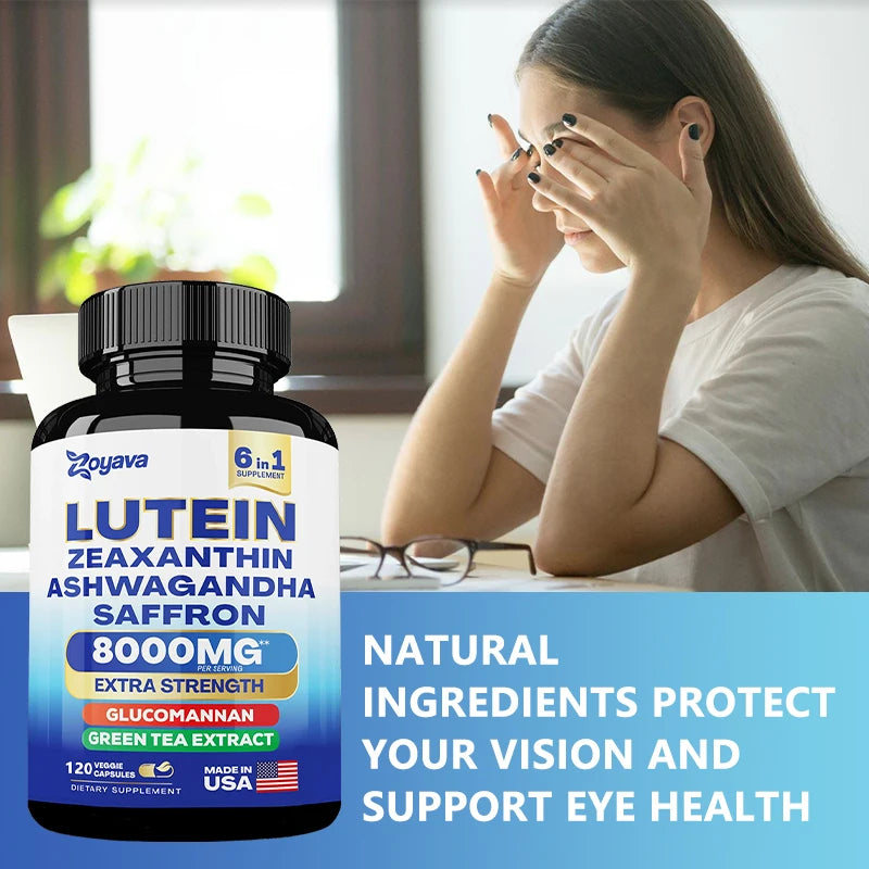 Lutein and Zeaxanthin 8000mg Eye Vitamins with Saffron Extract – Vision Support & Screen Fatigue Relief for Adults