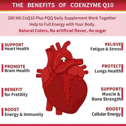 Natural Absorption CoQ10 Supplement, with PQQ, Black Pepper Extract, Support Mental Clarity, Hair & Skin Health, Daily Vitality