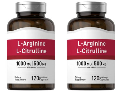 L-Arginine & L-Citrulline Complex (1500mg, 120 Count) – Dual-Action Nitric Oxide for Blood Flow & Physical Energy