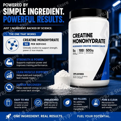 500g Creatine Monohydrate Powder Powder 100 Serving Mix with Water for Drinking Supplement Help Enhance Strength Sport Support